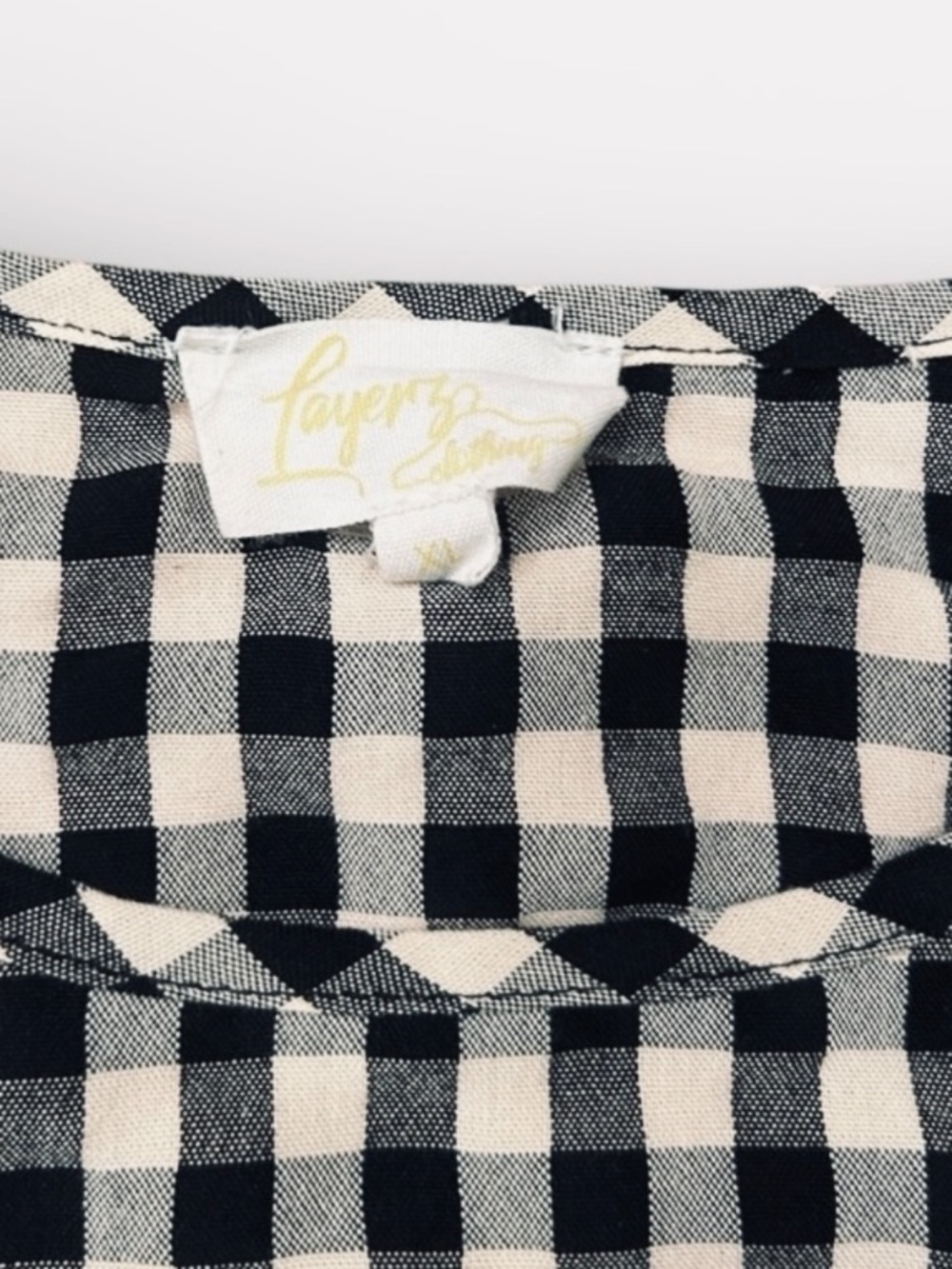 Layerz Embroidered Top Pink Black Gingham Peasant Ruffled Size XL - Picture 4 of 9